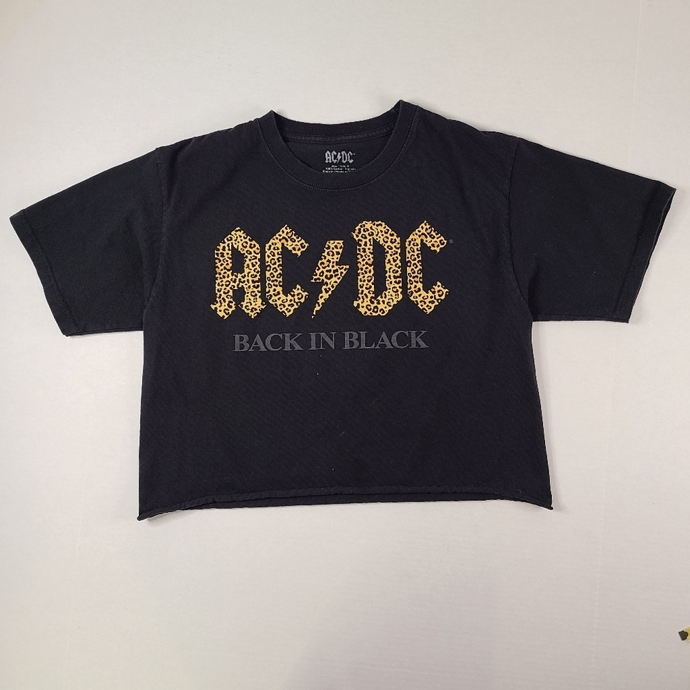 ACDC Back In Black Leopard Print Crop Top Woman's Medium